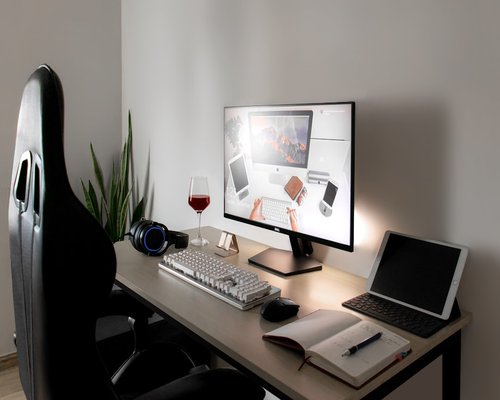 Comfortable office workplace with clean setup emphasizing ergonomic design